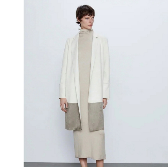 Zara Jackets & Blazers - Zara Colorblock Cream Suede Coat